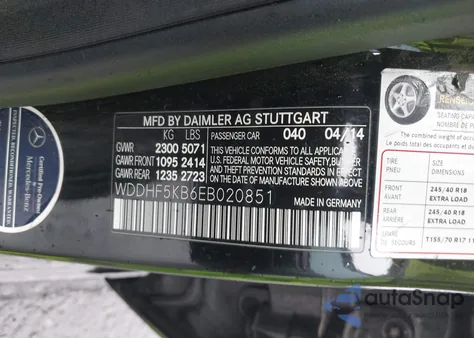 2014 Mercedes-Benz E 350 from USA, damaged, VIN WDDHF5KB6EB020851